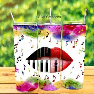 20 oz Music Note lips insulated Tumbler with sliding lid and straw